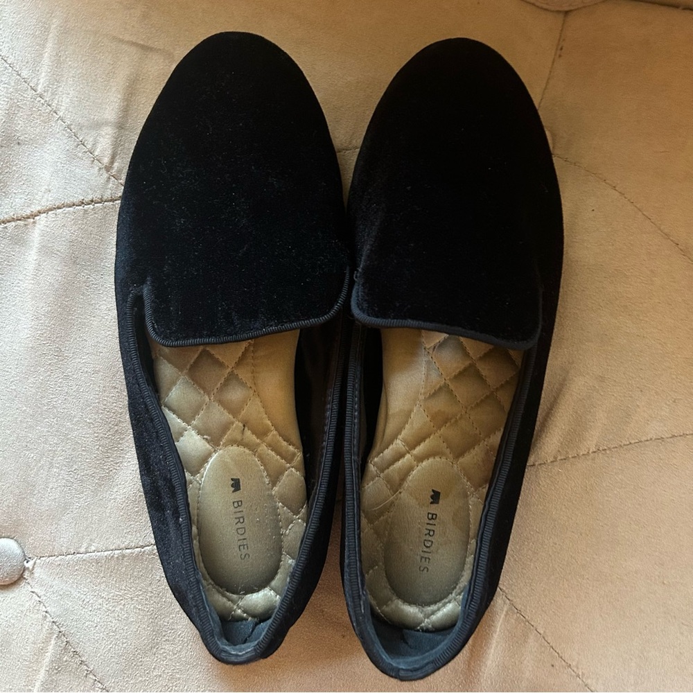 Birdies Women’s 7.5 The Starling Black Velvet Loafers Memory Foam Sole Loafers